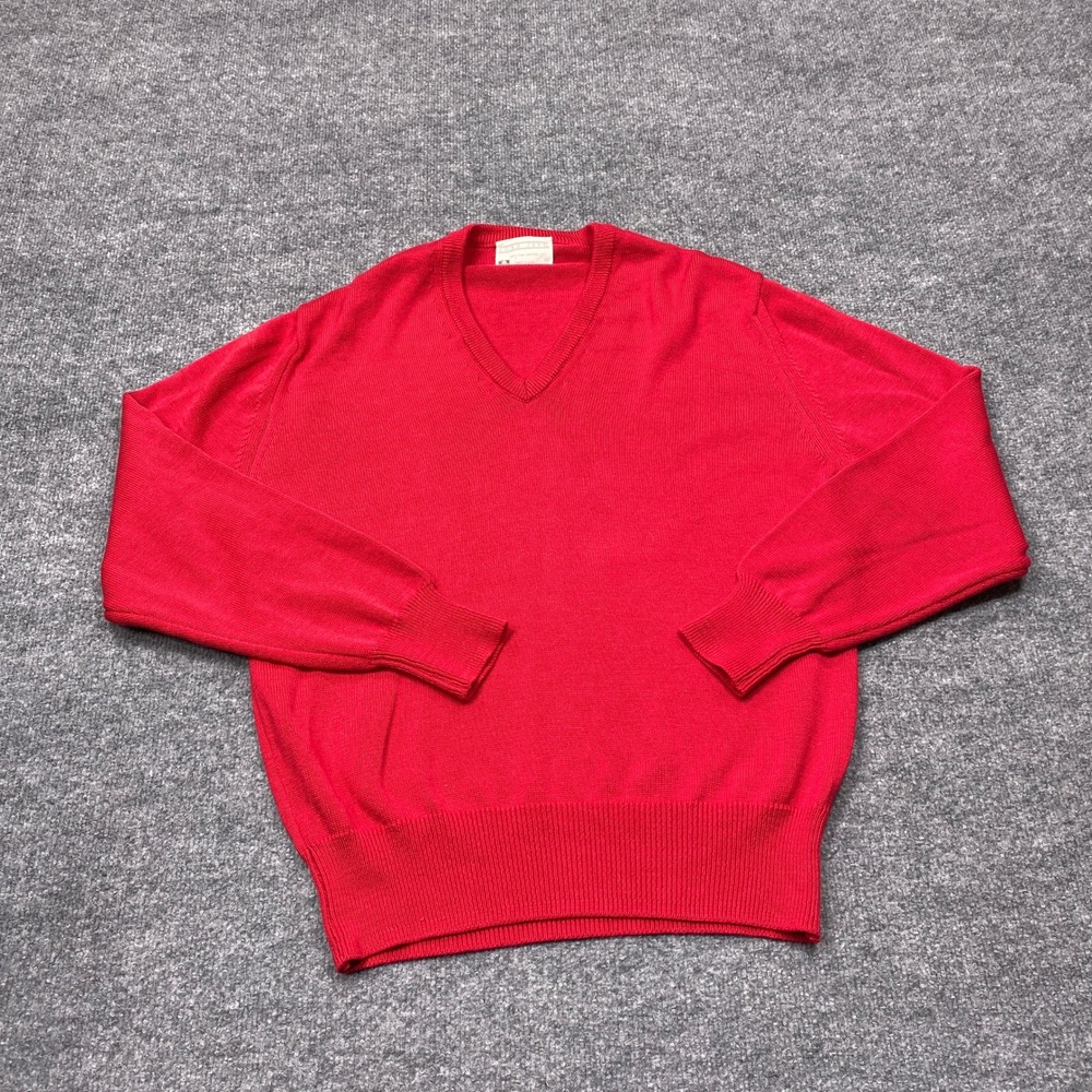 Vintage Lord Jeff Sweater Mens Medium Red Cotton V-Neck Raglan Sleeve USA Made